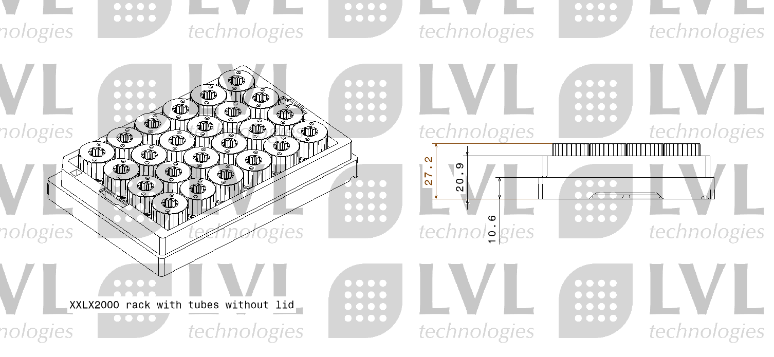 XXLX2000 rack with tubes without lid