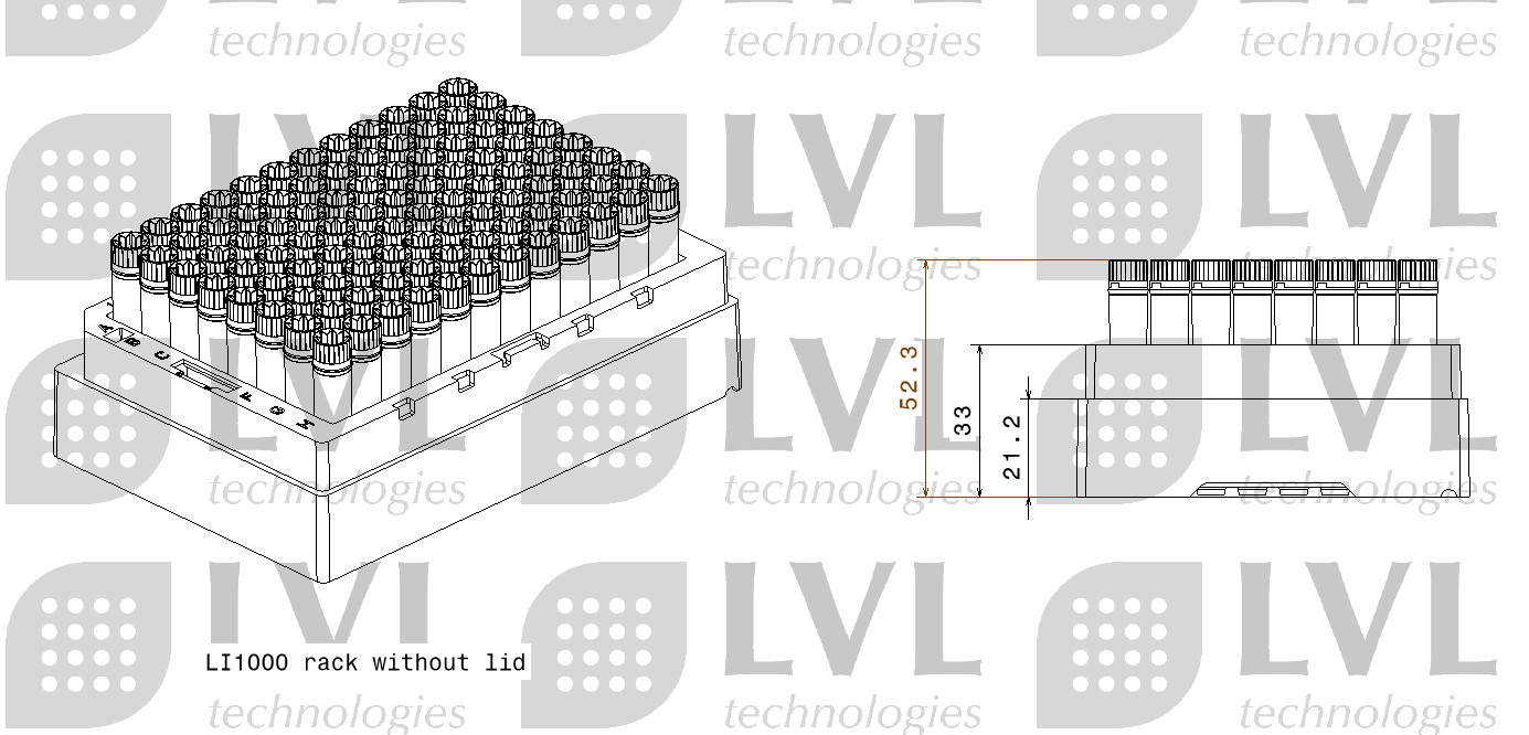 LI1000 rack with tubes without lid