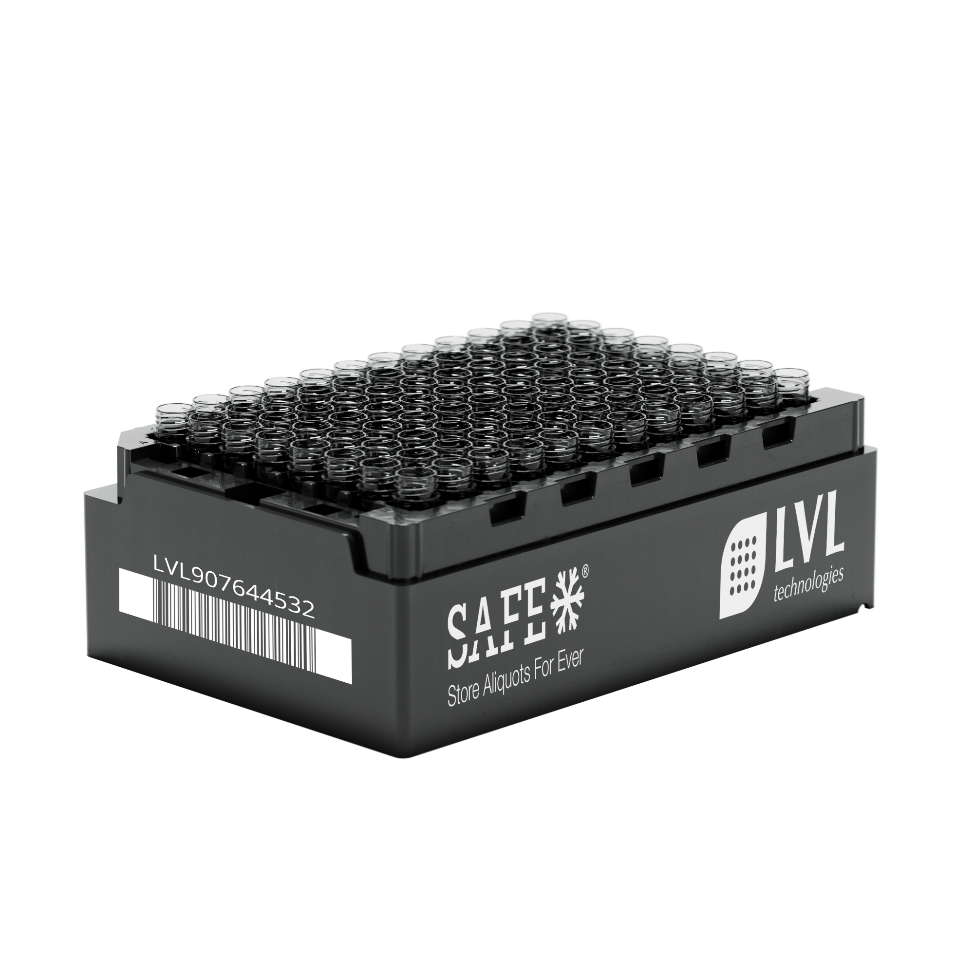 LVL SAFE® LX 1000 rack without caps designed for organized and space efficient storage of 2D coded sample tubes supporting laboratory automation biobanking workflows and secure sample management in laboratory freezers and research environments