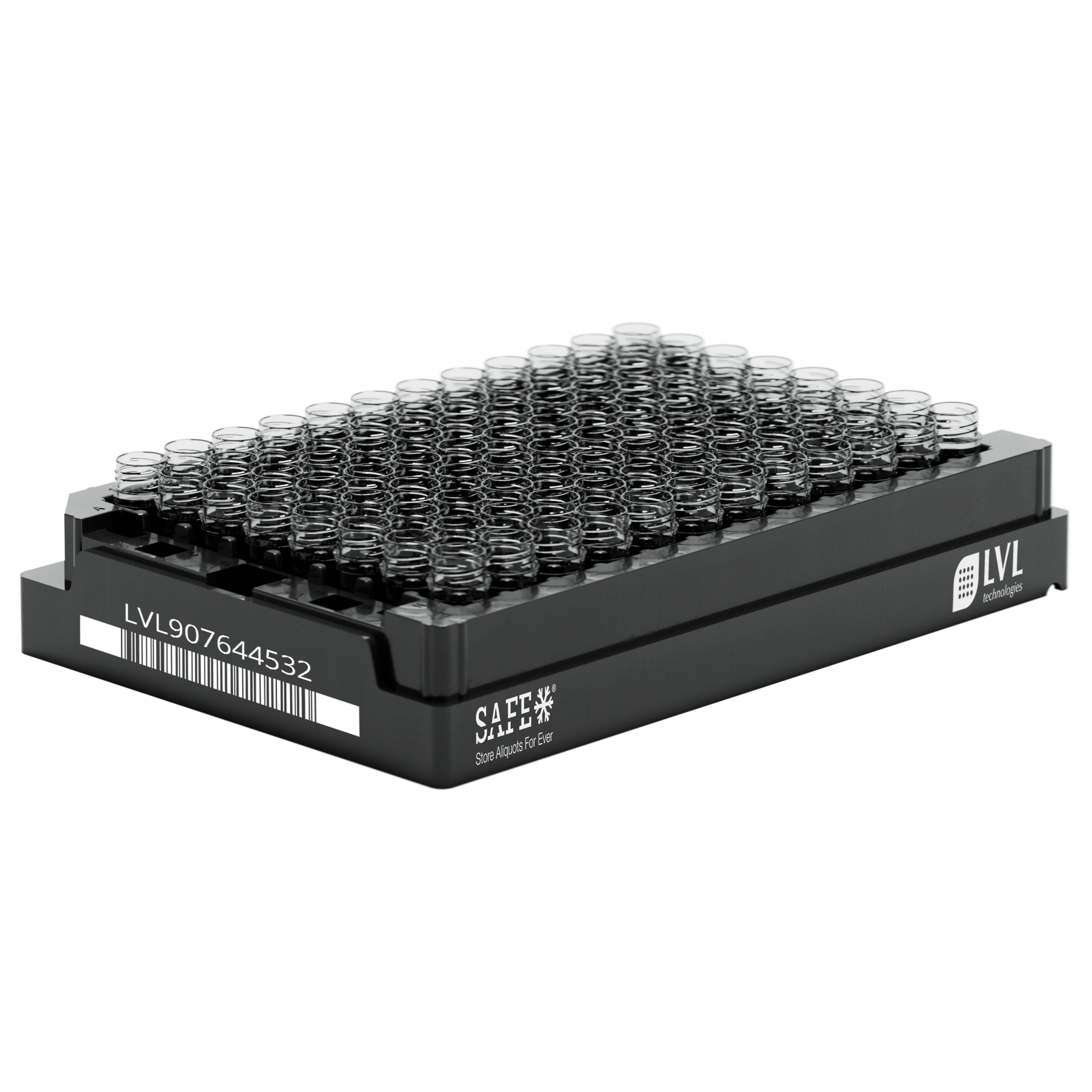 LVL SAFE® MX 500 Microliter / 0,5 ml Rack ohne Caps mit offenen 2D Tubes im standardisierten SBS-Format