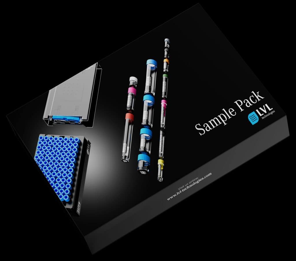 LVL SAFE® Sample Pack mit verschiedenen Probenröhrchen und Racks als Demonstrationsset