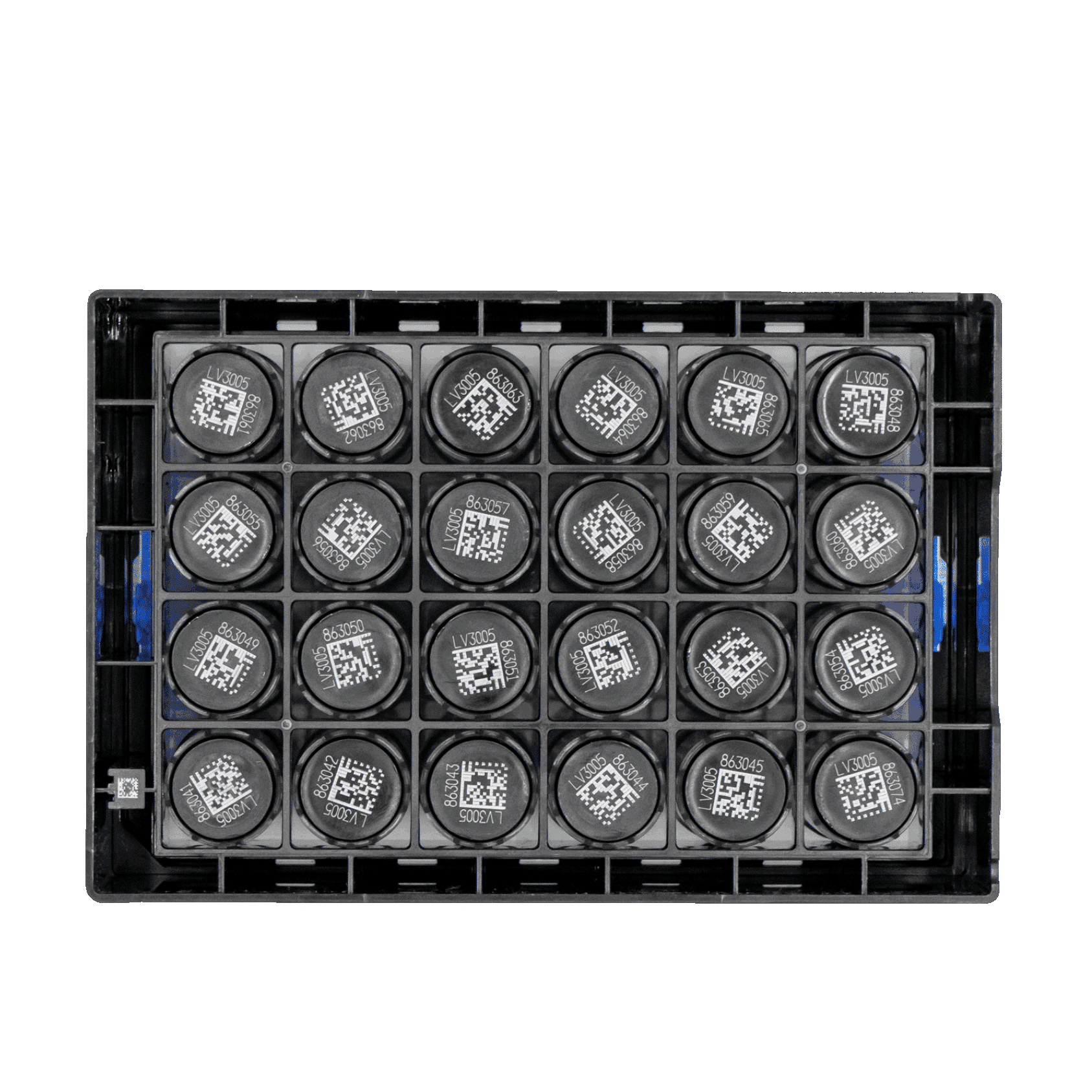 Unteransicht des SAFE® XXLX 2000 Racks mit sichtbarer 2D-Boden-Codierung der 2D-Tubes