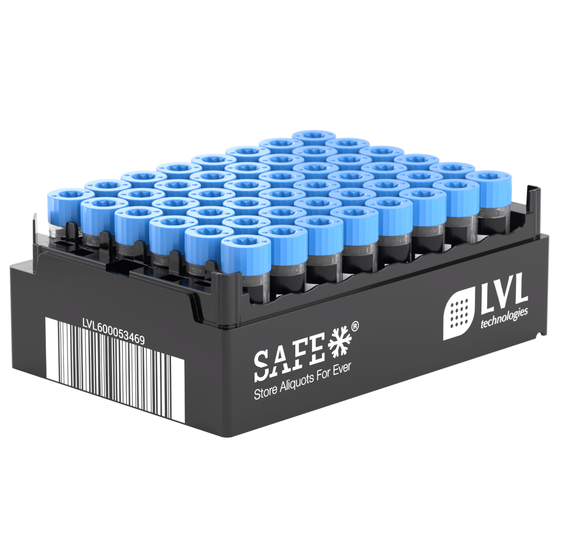 LVL SAFE® XLX 2000 Microliter / 2 ml Rack mit 48 verschlossenen Cryo-Tubes im standardisierten SBS-Format