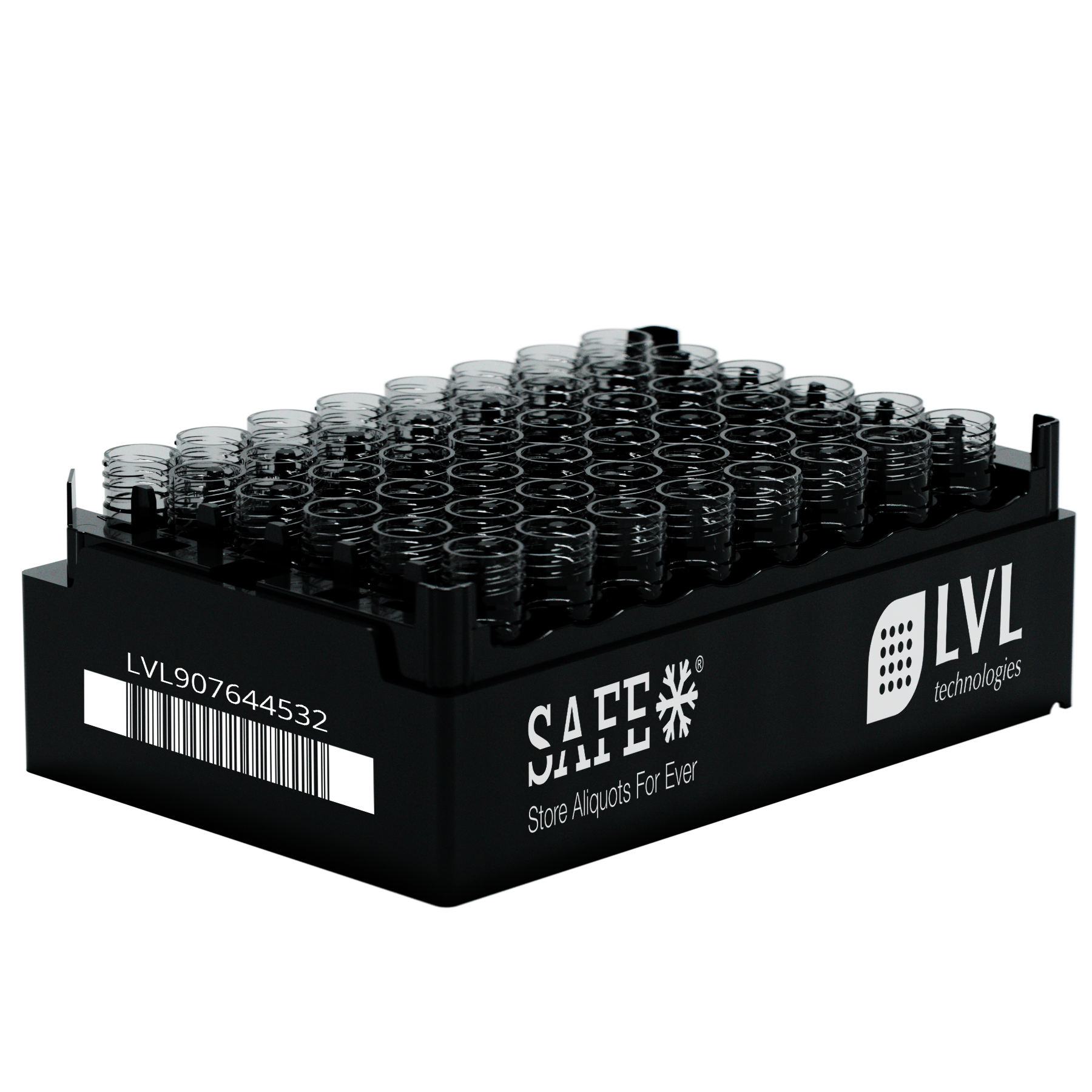 LVL SAFE® XLX 2000 Microliter / 2 ml Rack mit offenen 2 ml 2D Tubes ohne Caps zur Probenvorbereitung