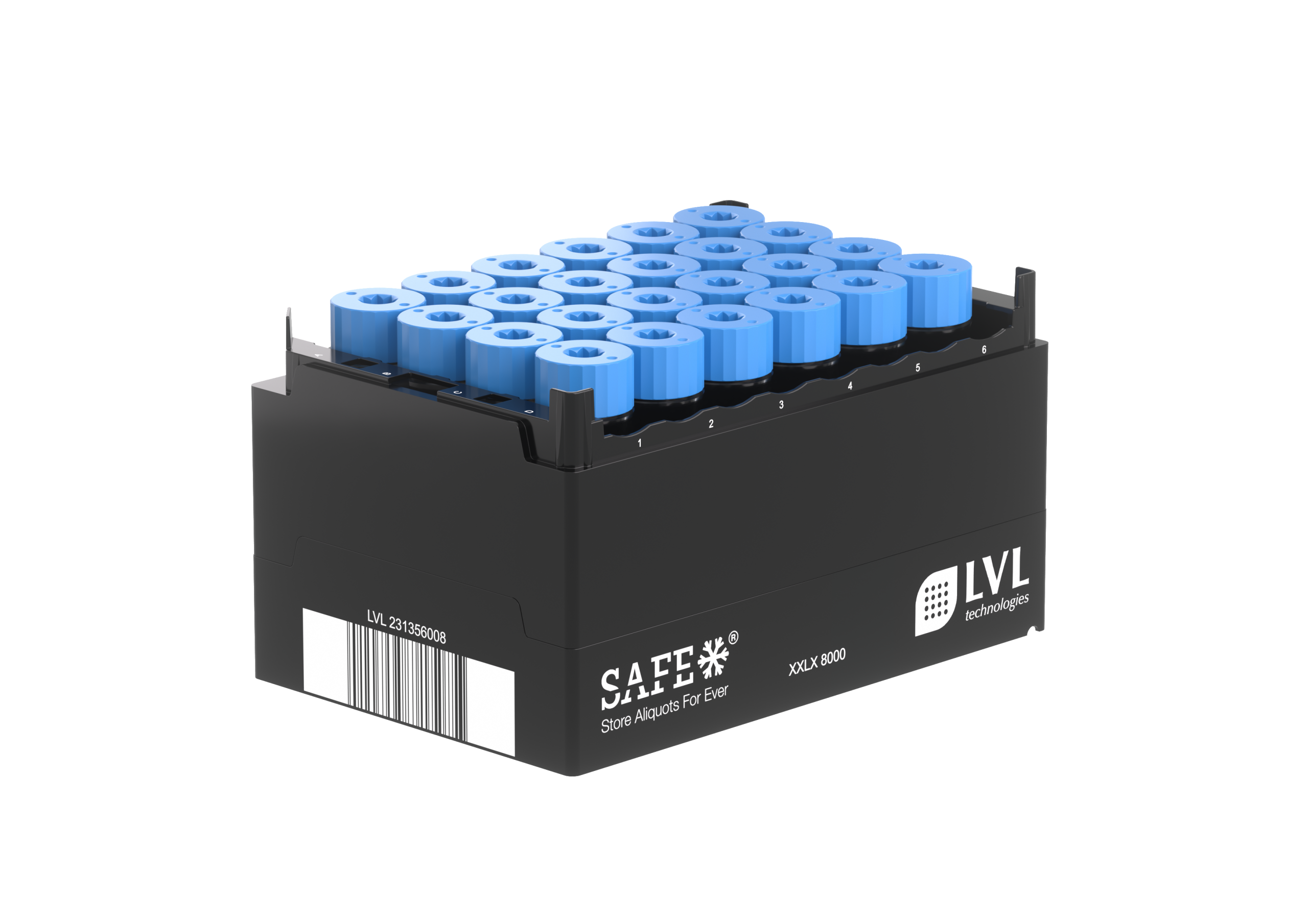 LVL SAFE® XXLX 8000 Microliter / 8 ml Rack – mit 2D Tubes und Screw Caps