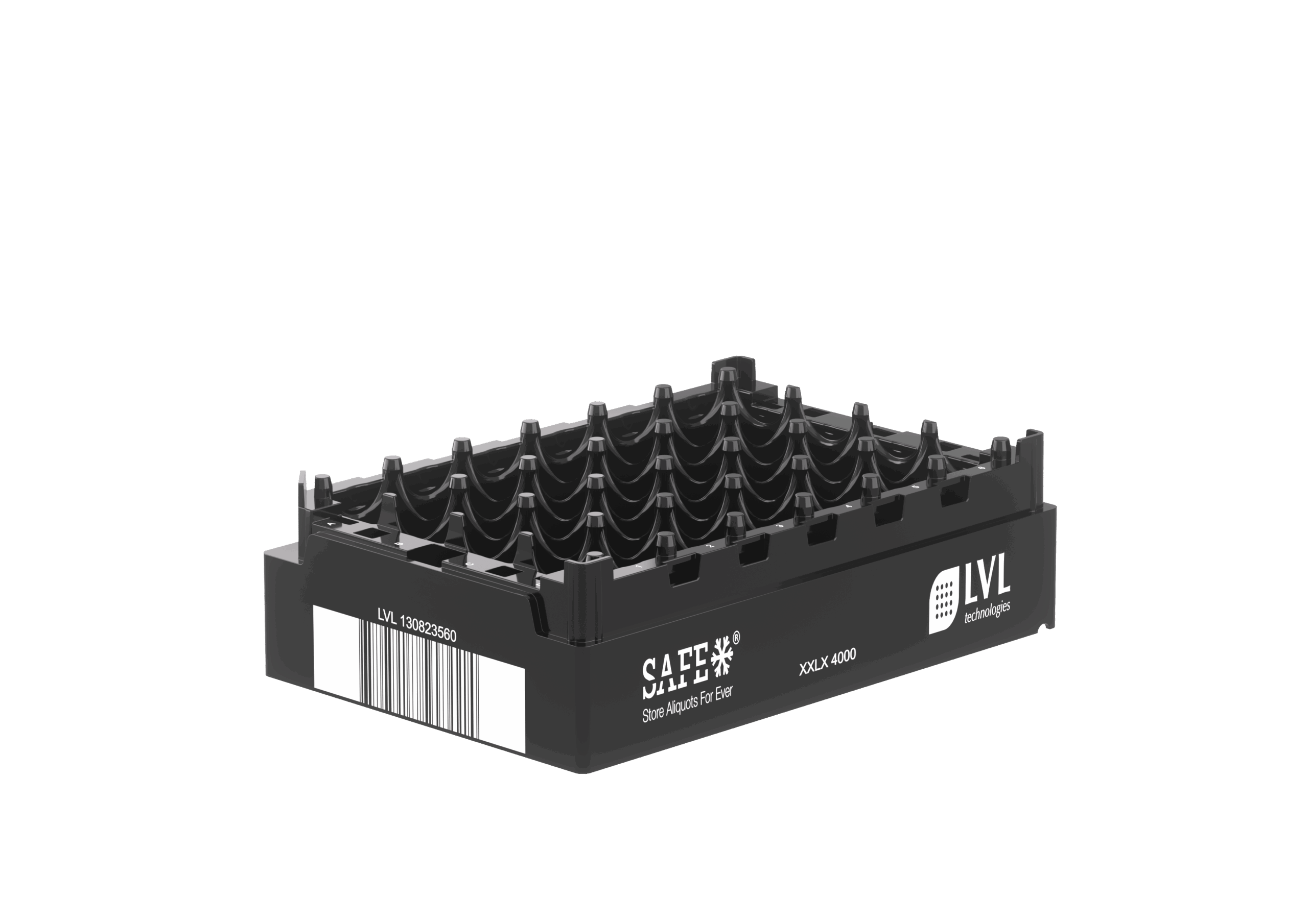 Leeres LVL SAFE® XXLX 4000 Microliter / 4 ml Rack im 24er SBS-Format für 2D-codierte Tubes