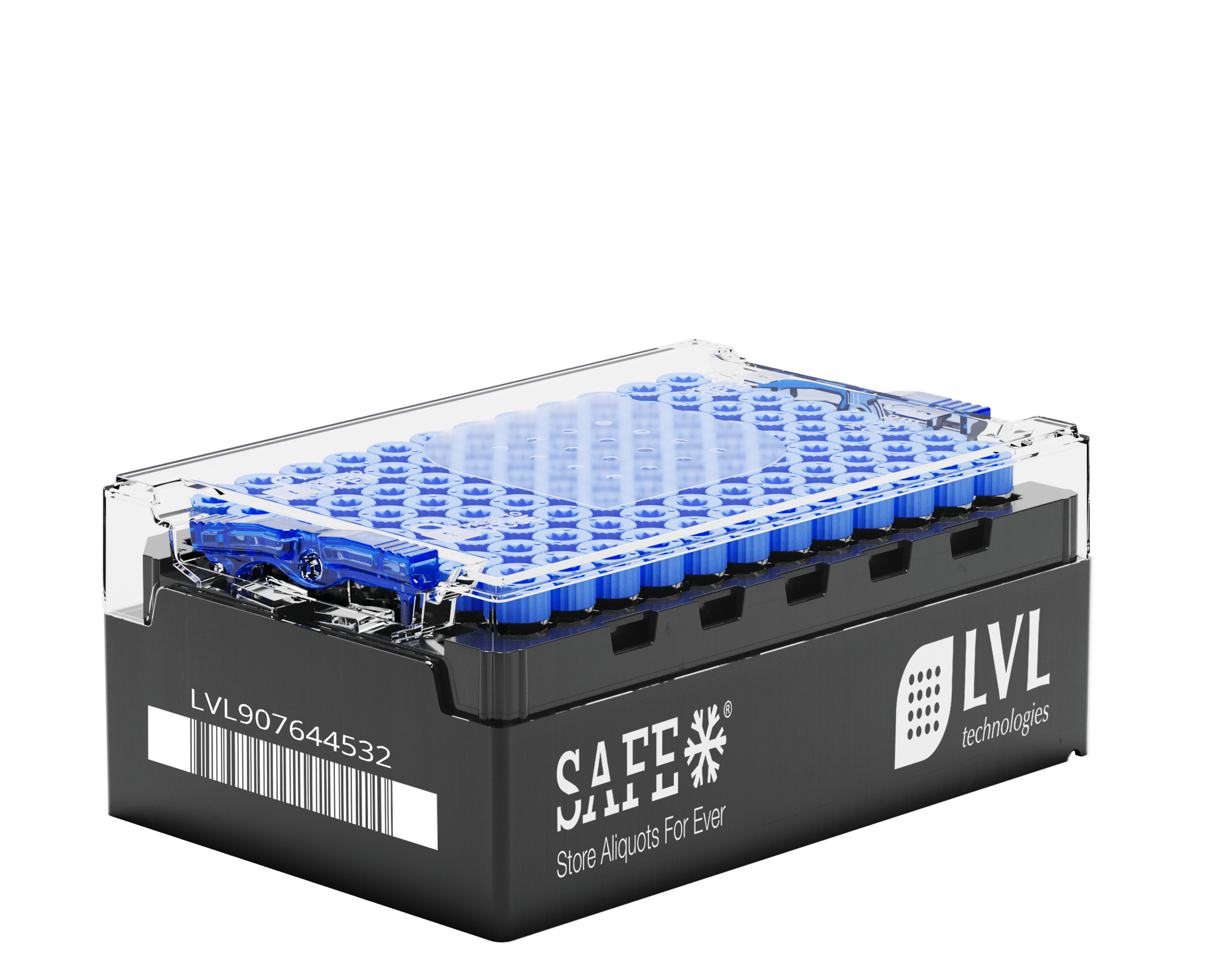 LVL SAFE® LX 1000 Tube Rack mit transparentem Schutzdeckel zur sicheren Aufbewahrung von 96 Tubes